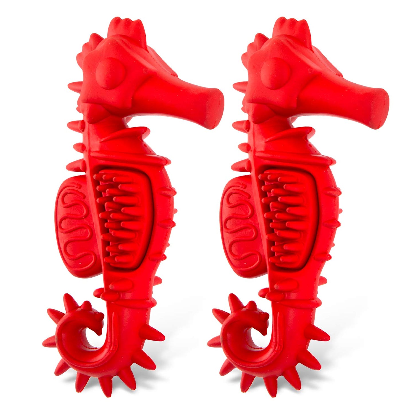 Juguete Masticable para Perros Jeffers de Caucho Natural, Diseño de Caballito de Mar Rojo, con Aroma a Vainilla y Bordes Texturizados para la Salud Dental