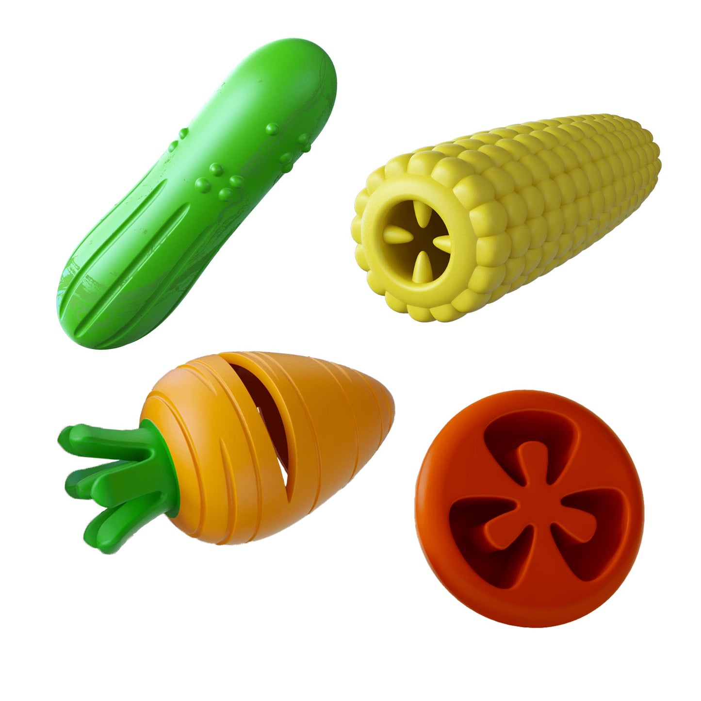 Juguetes masticables Jeffers Veggies de caucho natural para perros, 4 unidades, medianos