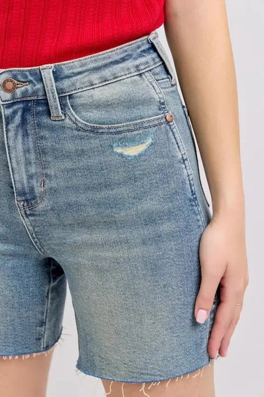 Trendsi Judy Blue Denim Shorts Women's High Waist Casual w/Side Slit
