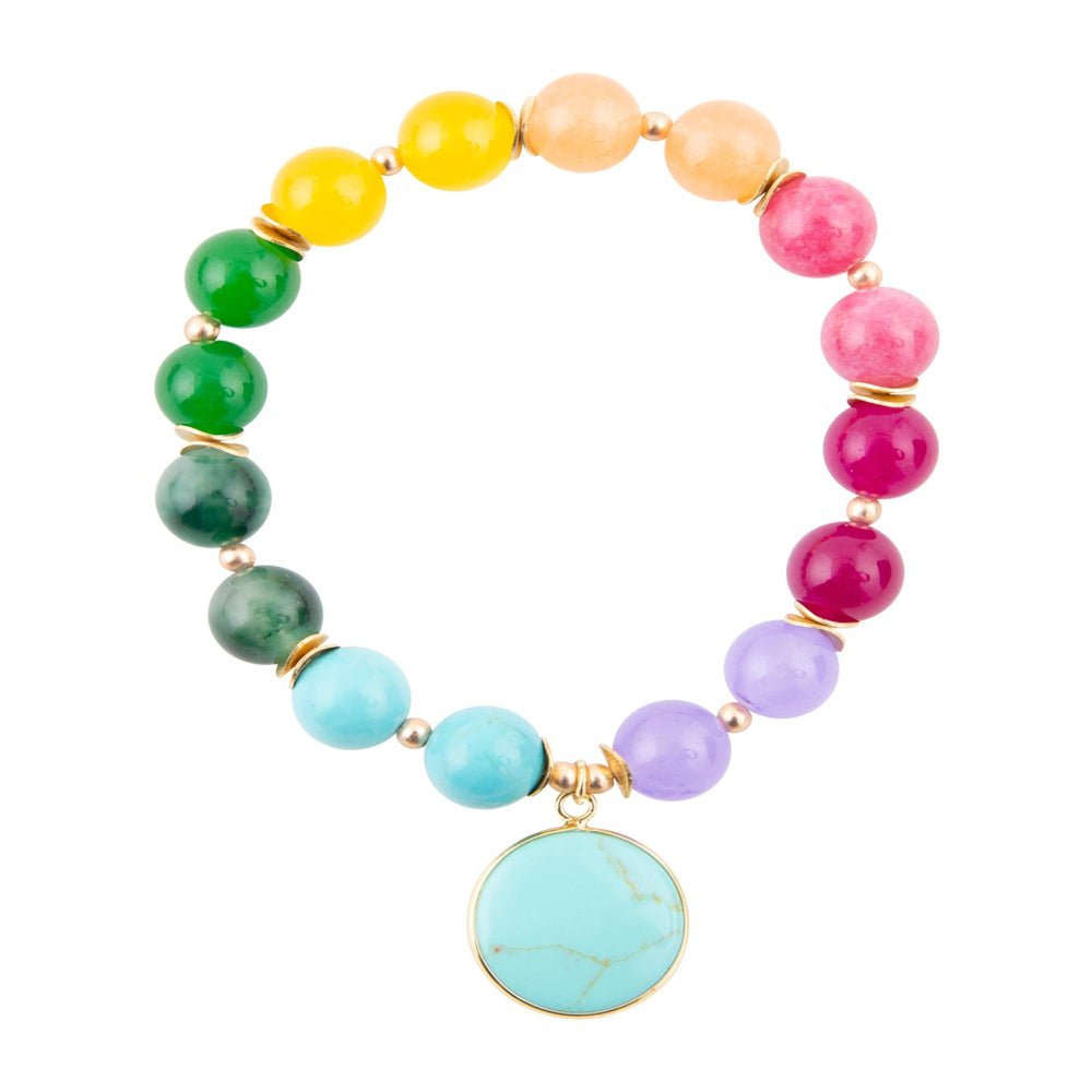 Pulsera con abalorio de turquesa azul multpiedra caleidoscopio