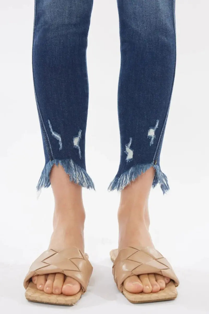 Jeans - High Waist Crop - Raw Hem Denim