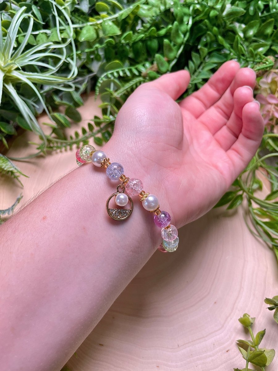 Pulsera con dijes de cristal craquelado estilo Kawaii