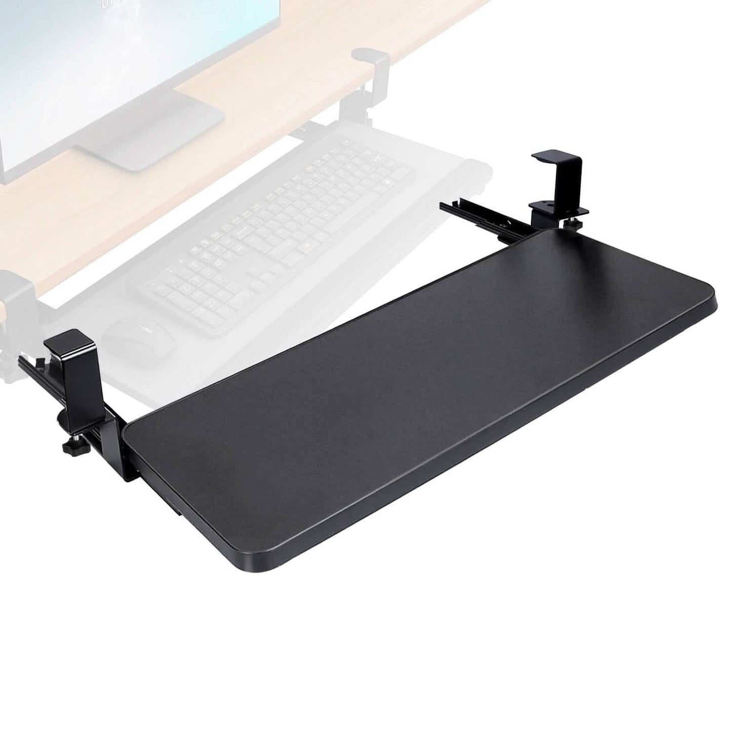 Keyboard Mouse Tray Under Desk Retractable Slide Out Drawer with C Clamp