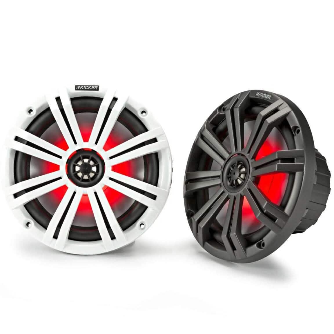 KICKER Pair 45KM84L 8" 600 Watt Marine Boat Waterproof Speakers w/LED's KM8 (Refurbished)