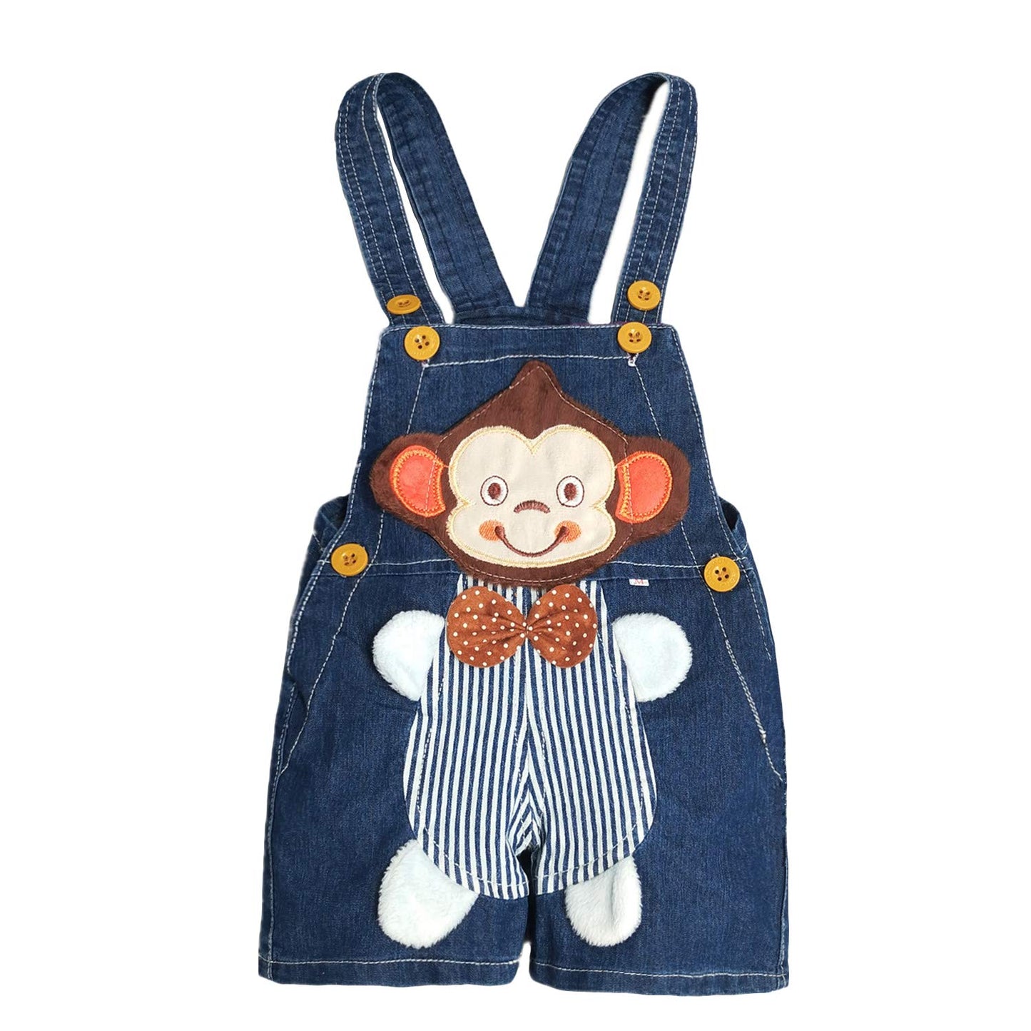 KIDSCOOL SPACE | Baby Summer Cotton Denim | 3D Cartoon Monkey Soft Shorts Overalls| Blue | 18-24 Months - # BAAA1B1610004