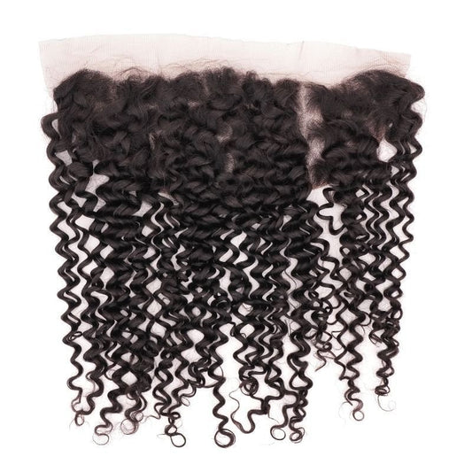 Frontal de cabello humano rizado y encrespado de 13x4 con encaje transparente