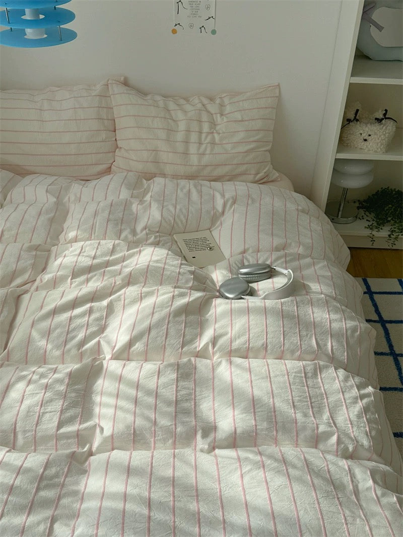 Clean Girl Aesthetic Blue Striped Bedding Set