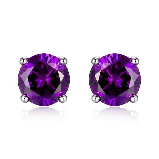 Lab Created Amethyst 6mm Round Cut 925 Sterling Silver Stud Earrings