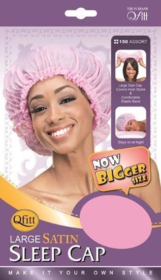 Qfitt Large Satin Sleep Cap Hair Bonnet, Color Black