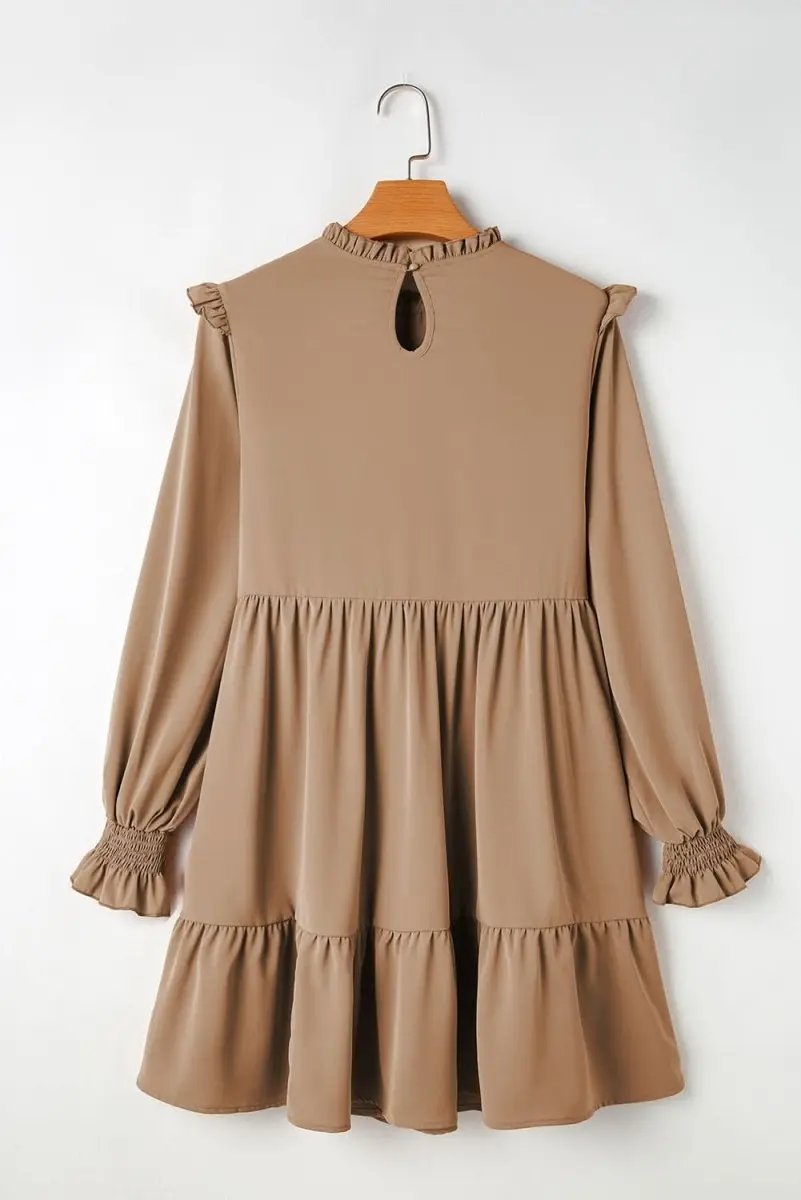 Dresses Love Salve Beige Ruffled Dress Daily Wear Women's A-Line Dress Elegant, Frilled
