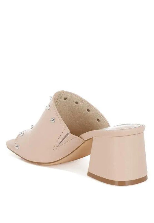 Shoes Rag Company Lomela Stud Embellished Block Heel Mules for Casual Wear
