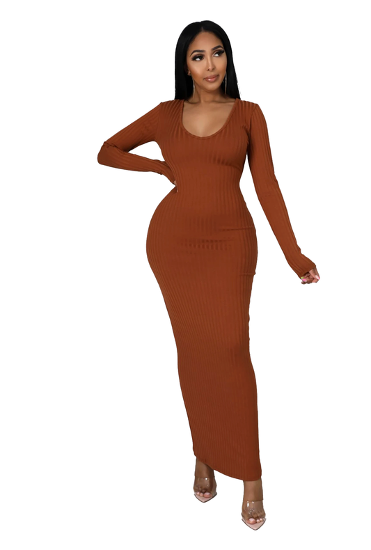 Vestido maxi con espalda al descubierto acanalado