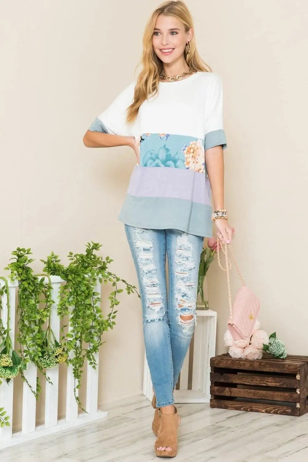 T-Shirts Love Salve Color Block Tee Women's Everyday T-Shirt Soft & Breathable
