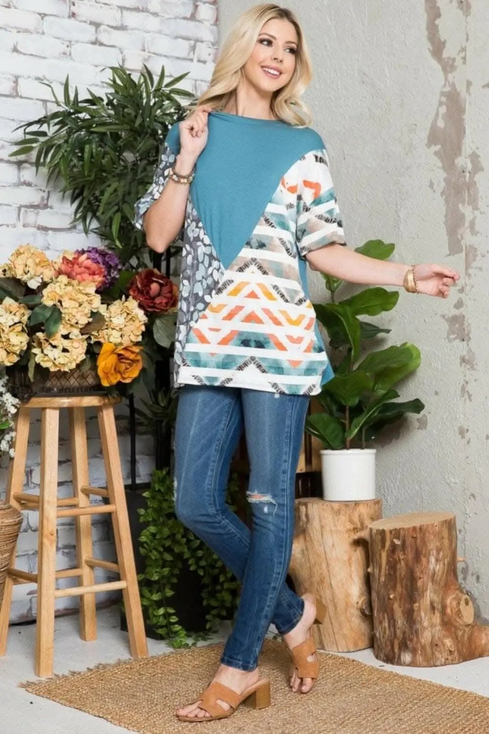 T-Shirts Love Salve Color Block T-Shirt Unisex Light Teal 2XL