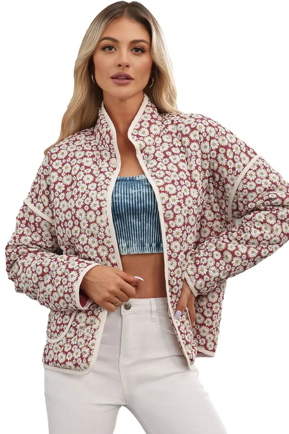 Jackets Love Salve Chic pink floral coat with pockets