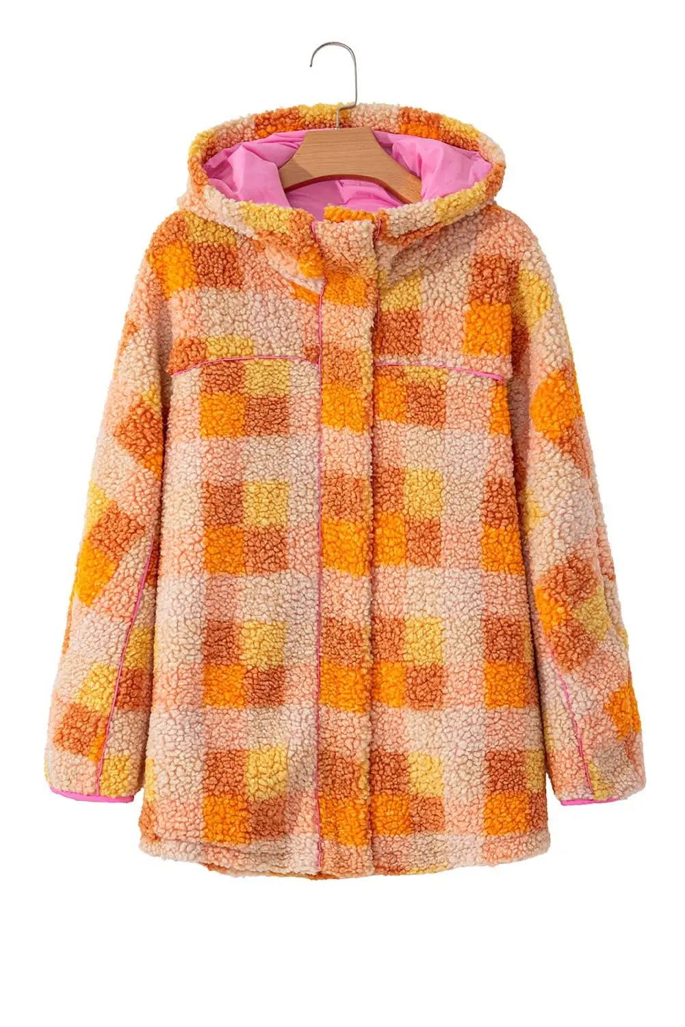 Jackets Love Salve Cozy orange checkered sherpa jacket
