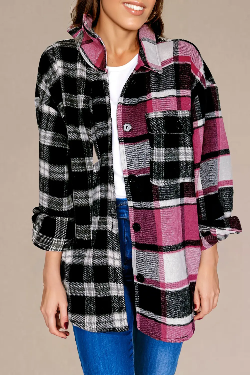 Shirts Love Salve Colorful plaid block shacket with pockets