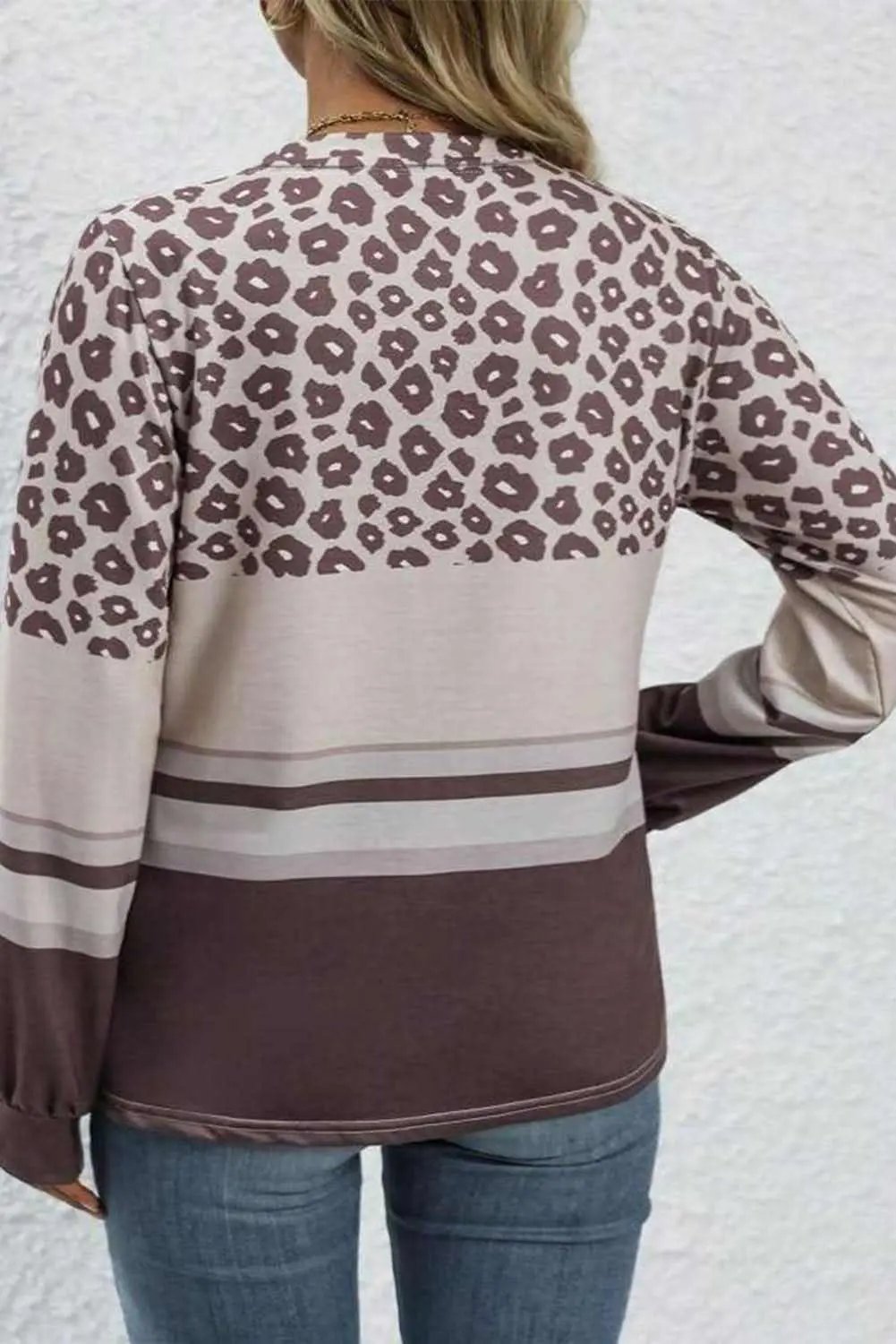 Love Salve Plus Size Leopard Stripe Long Sleeve Top — Casual Comfort
