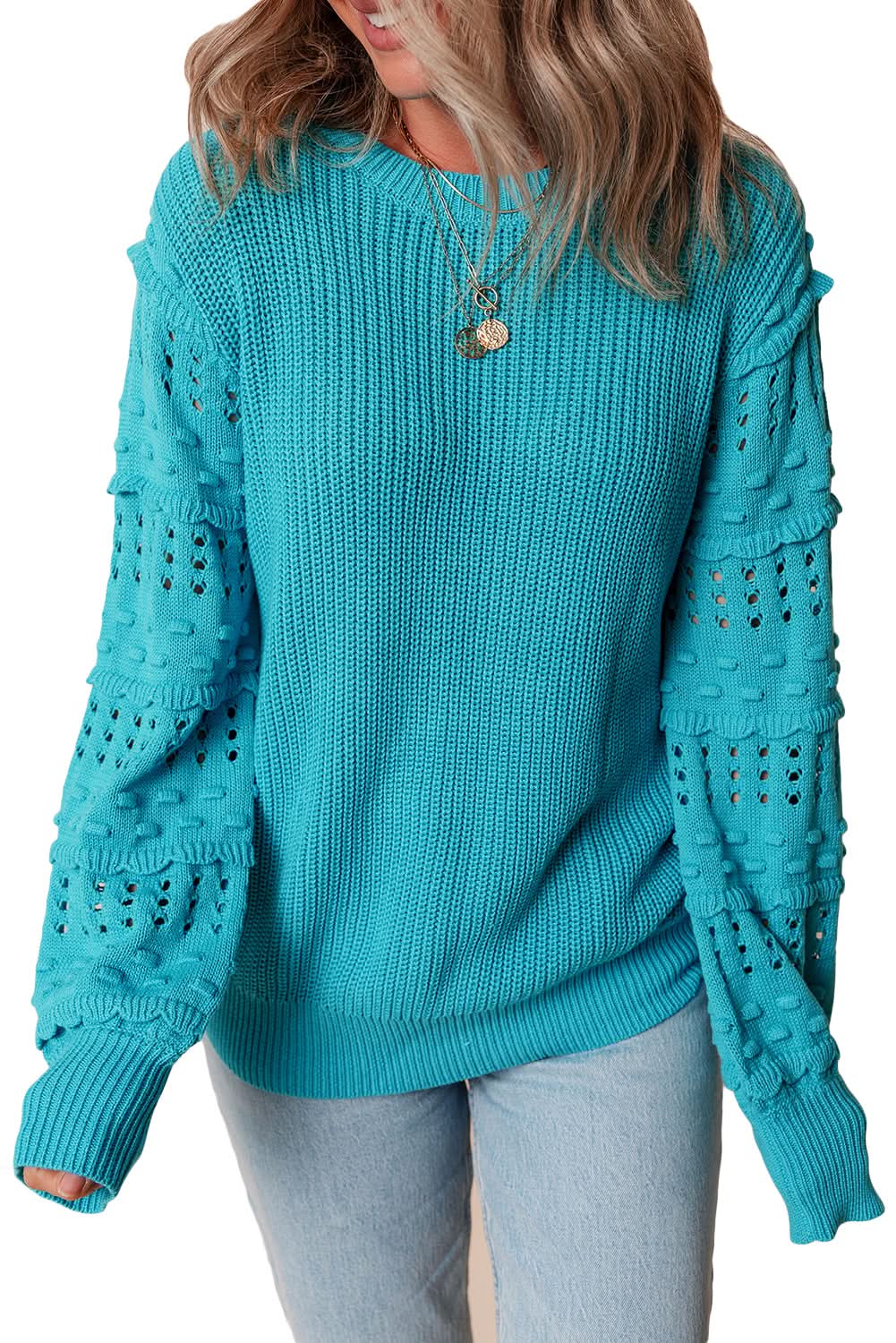 Love Salve Women's Knit Sweater Turquoise Cotton Blend — Cozy Pullover