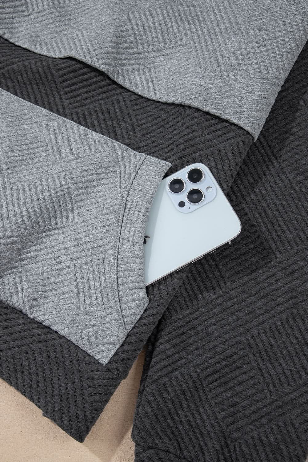 Pants Love Salve Gray Color Block Women's Hoodie Daily Casual Drop Shoulder Pullover Soft