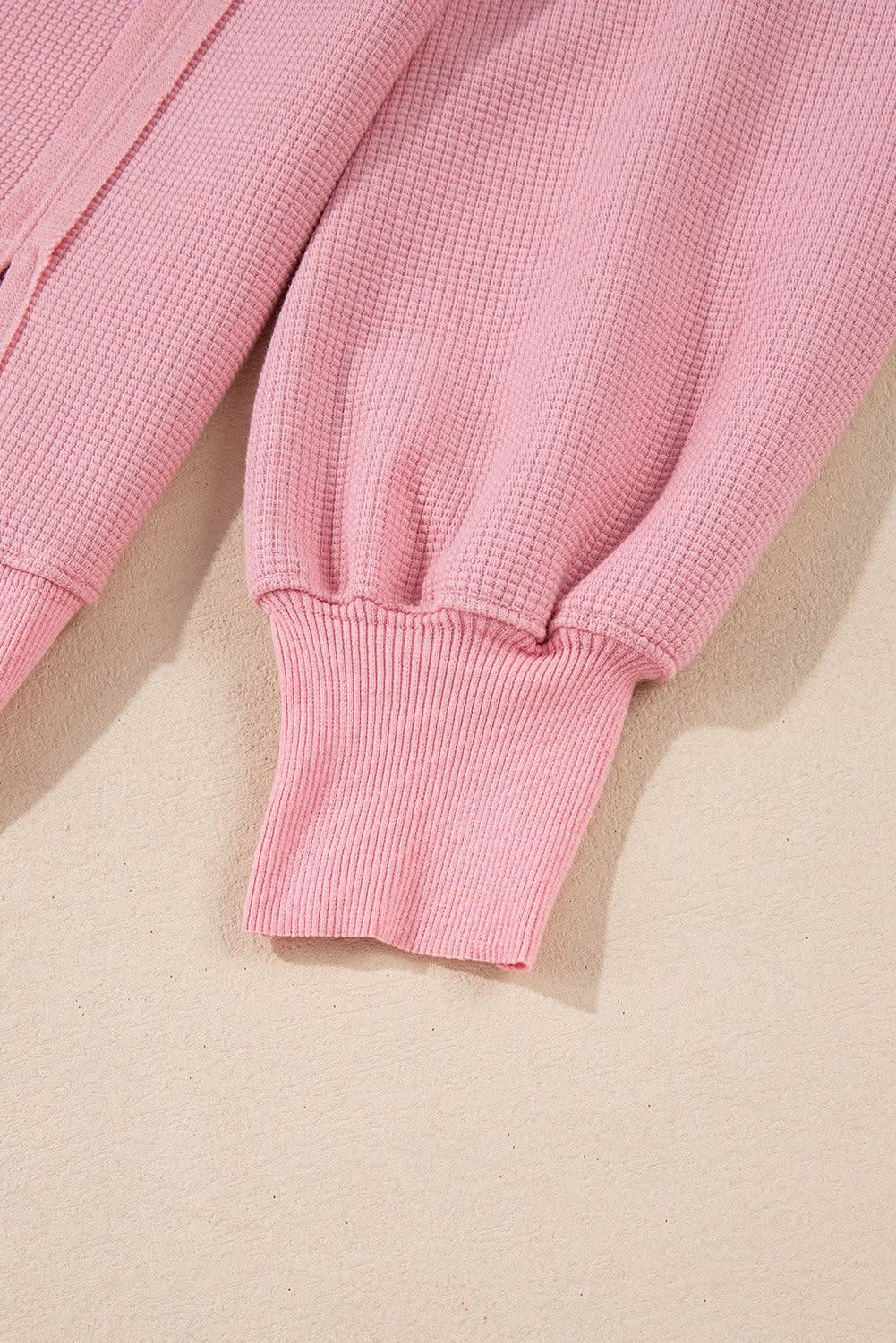 Sweaters Love Salve Pink Waffle Knit Bishop Sleeve Split Oversized Swe
