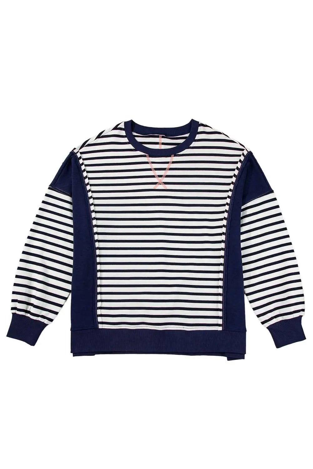 Women's Sweatshirt - Stripe Color Block - Casual Loose Fit Winter Style