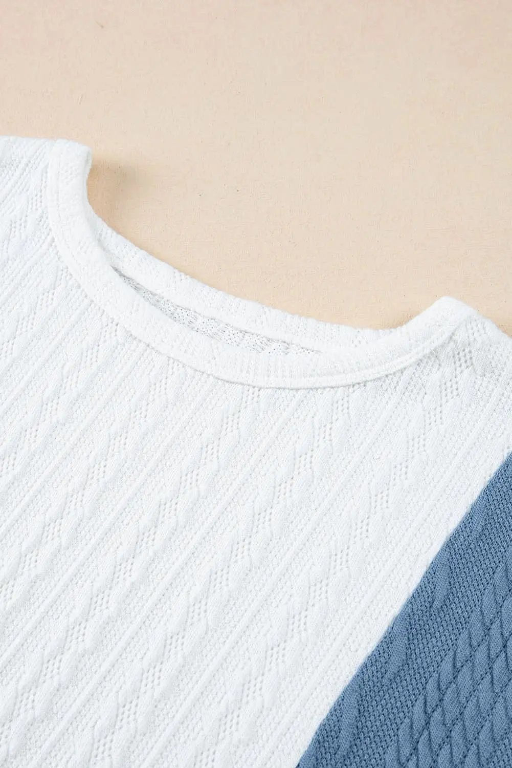 T-Shirts Love Salve Light Blue Textured Color Block Loose Fit T Shirt