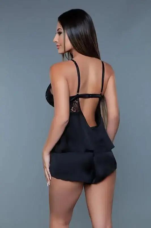 T-Shirts Premium BE WICKED Sienna Lace & Satin Loungewear Set Black 1X