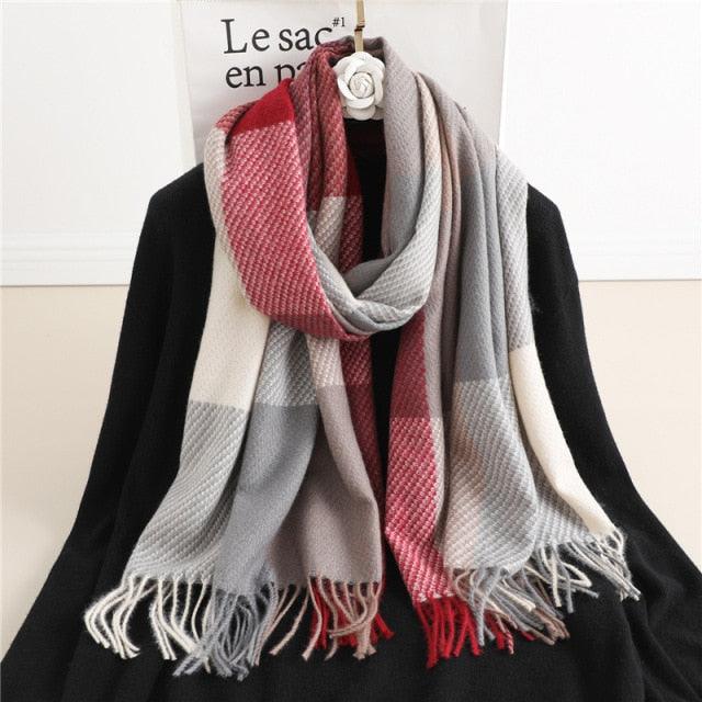 Winter Long Plaid Headwear Scarf Warm Shawls Cashmere Female Scarfs Scarves Lady Tassel Shawl Wraps For Women