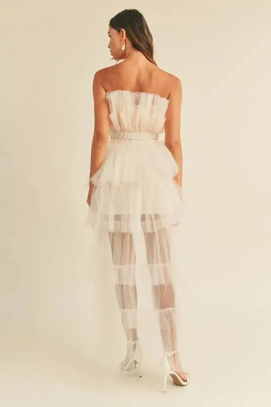 Women's Two-Piece Set Tulle Ruffle Set - Ruffled Two-Piece - Chic Party Outfit