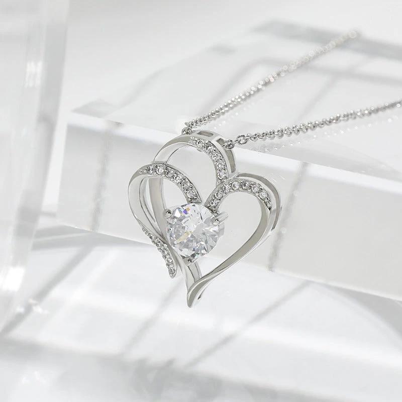 Zircon Double Love Necklace with Rhinestones đź’– Sparkling heart-shaped design for timeless elegance!