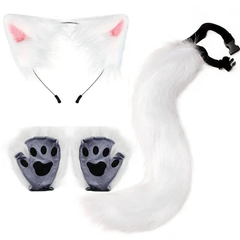 Halloween Fox Tail & Ears Set - Cosplay Costume with Paw Gloves