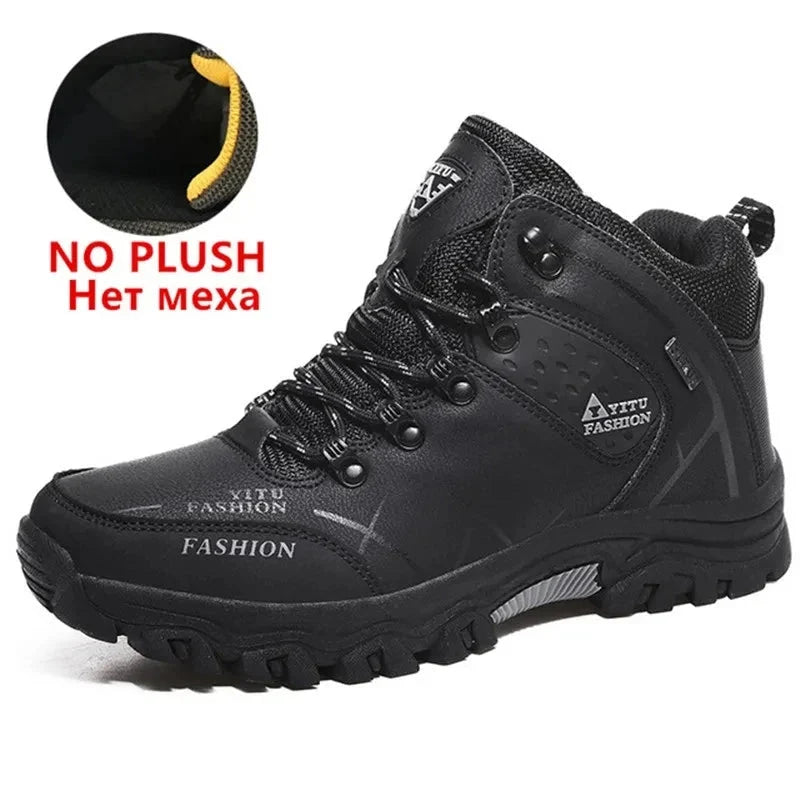 Brand Men Winter Snow Boots Waterproof Leather Sneakers Super Warm Men's Boots Outdoor Male Hiking Boots Work Shoes Size 39-47
