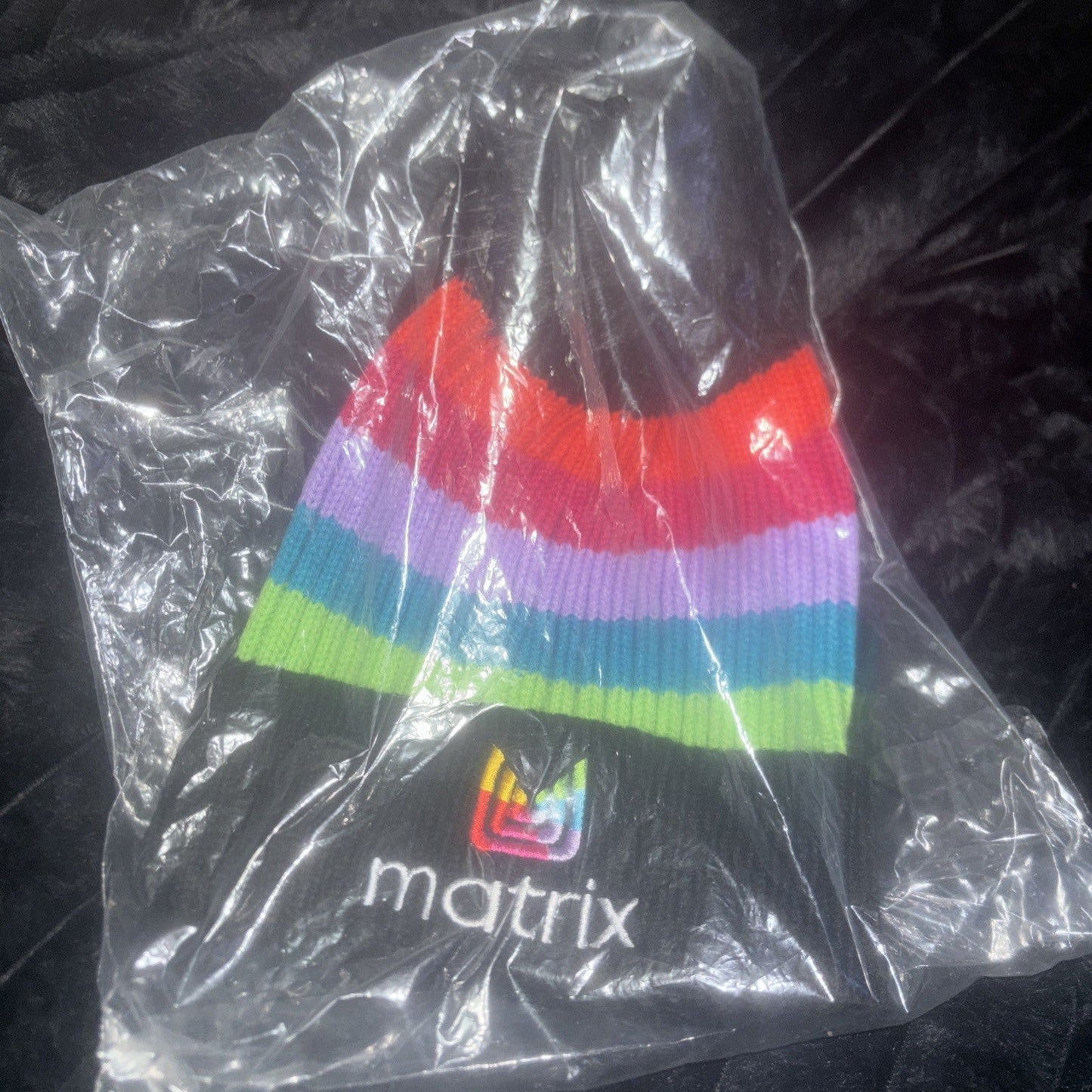 Matrix Black and Striped Pom Beanie Hat