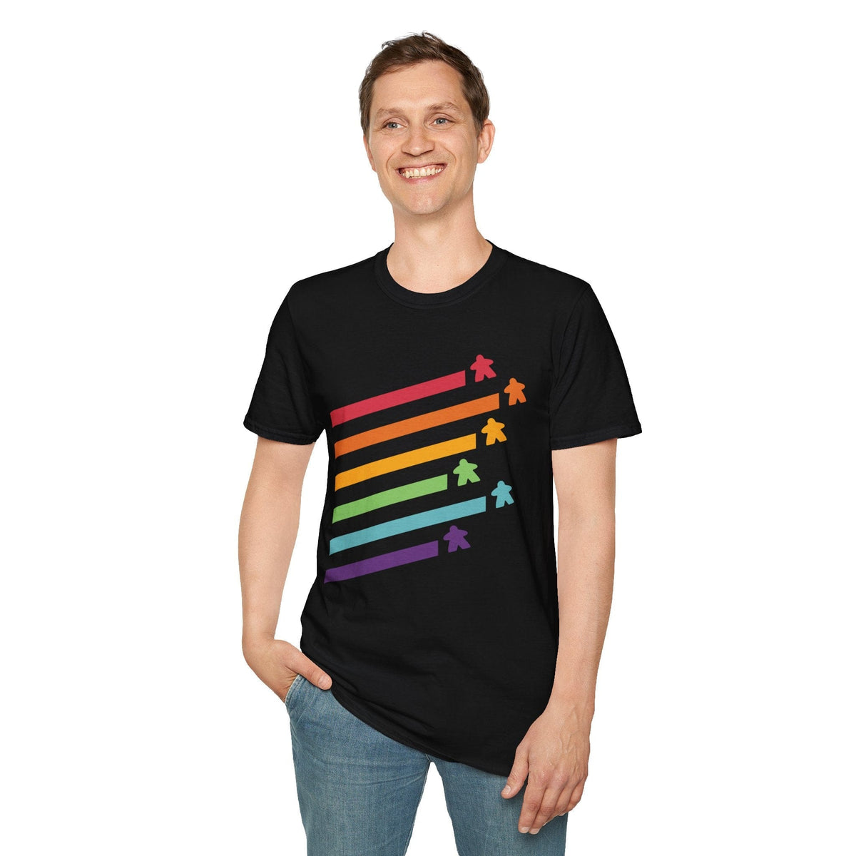 Camiseta Meeple - Camiseta de Juego de Mesa Retro Arcoíris