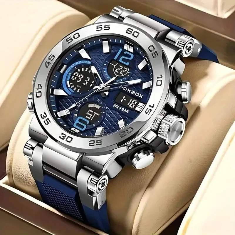 Men Waterproof Dual Display Digital Quartz Watch