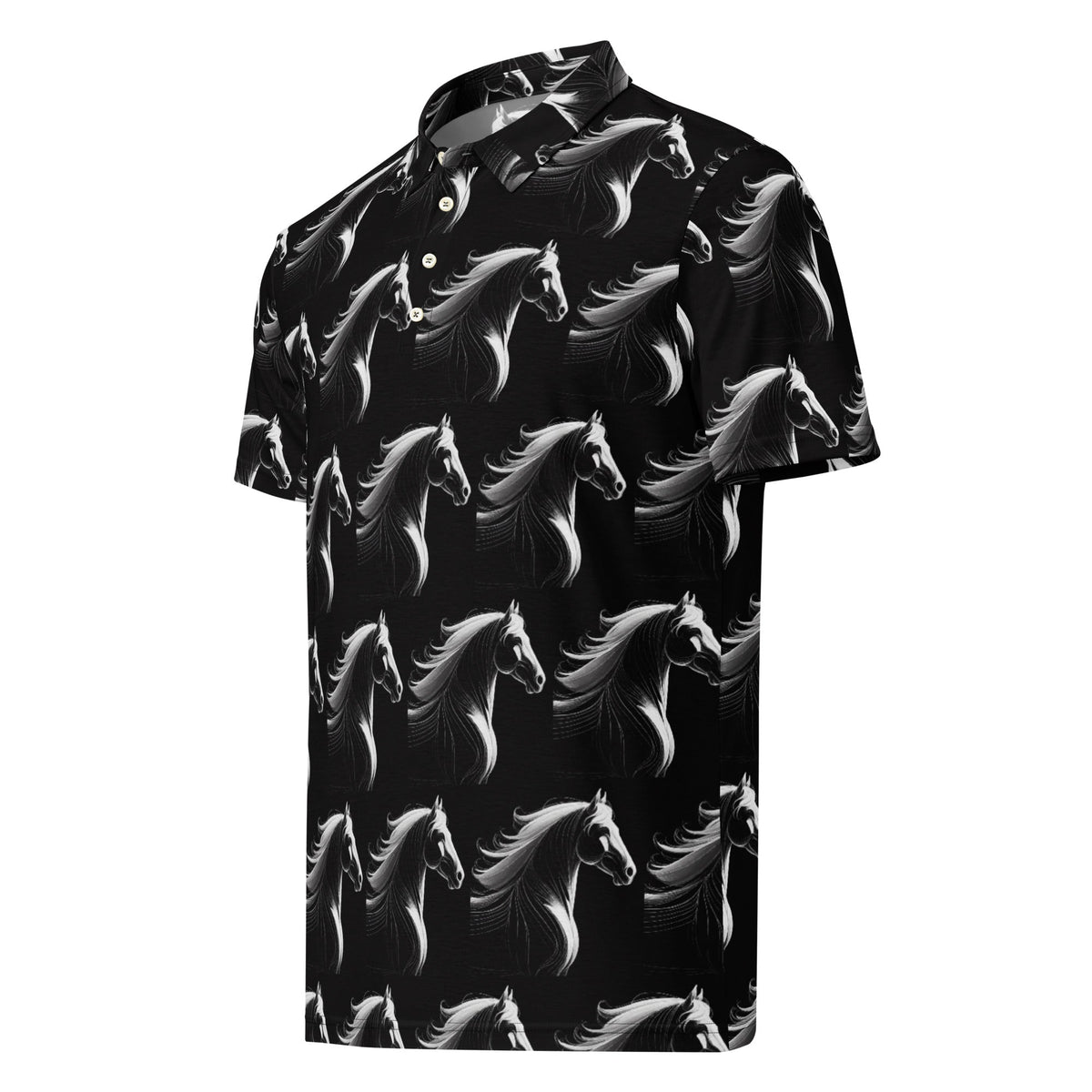 Men’s White Horse on Black Slim Fit Polo Shirt