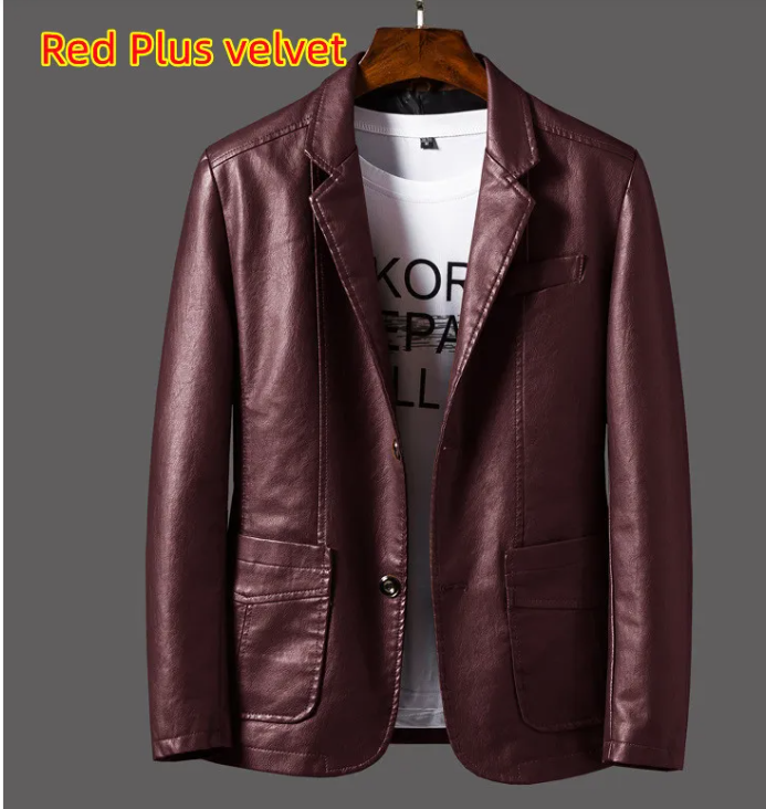 Men's Autumn and Winter Leather Jacket | With Thin Lapel - # BOAA13210020
