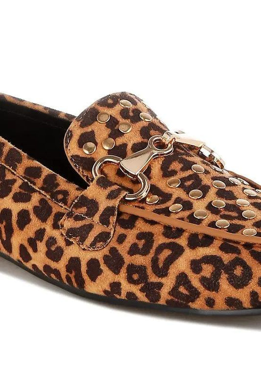 Zapatos Rag Company Meopa Mocasines con tachuelas de herradura y estampado de leopardo para mujer - Calzado elegante