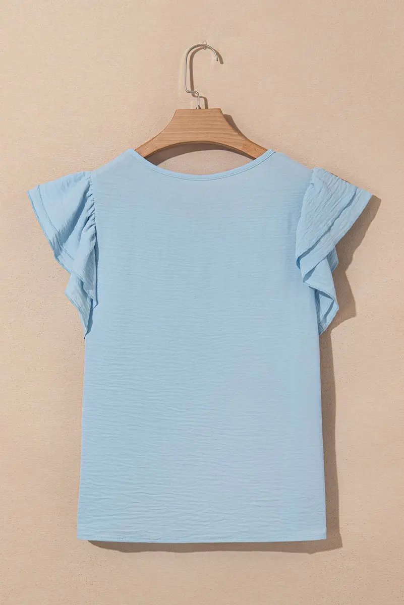 Sweaters Love Salve Mist Blue Blouse Women's Daily Ruffled Sleeve Elegant Top