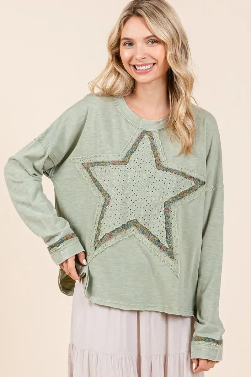 Long Sleeve T-Shirt - Mineral Wash Star - Comfy Casual Fit