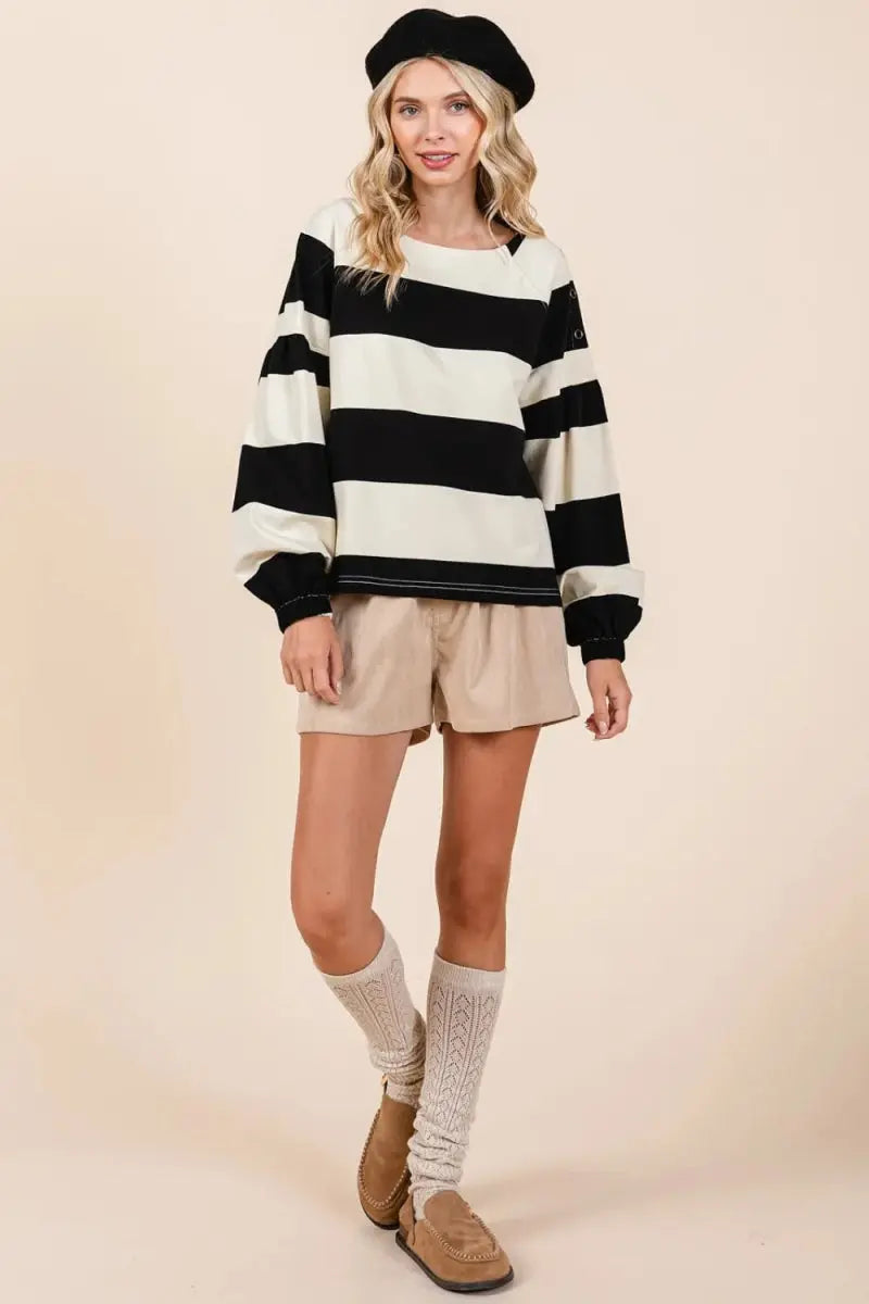 T-Shirts Trendsi Striped Snap Shoulder Women's T-Shirt Casual Long Sleeve Top