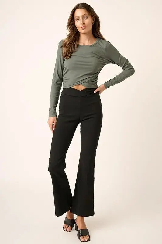 Trendsi V Waist Flare Pants Women's Chic Style Bootcut Trousers Soft & Flattering