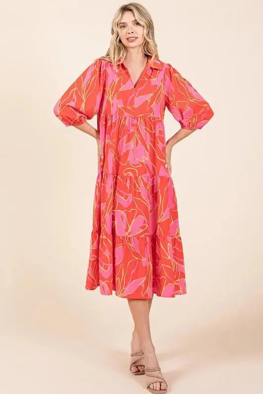 Dresses Trendsi Printed Midi Dress Women's Casual Style Cute Collared Neck Dress