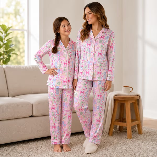 Tweenstyle by Stoopher - Mommy and Me Mahjong Print Silky Loungewear Set