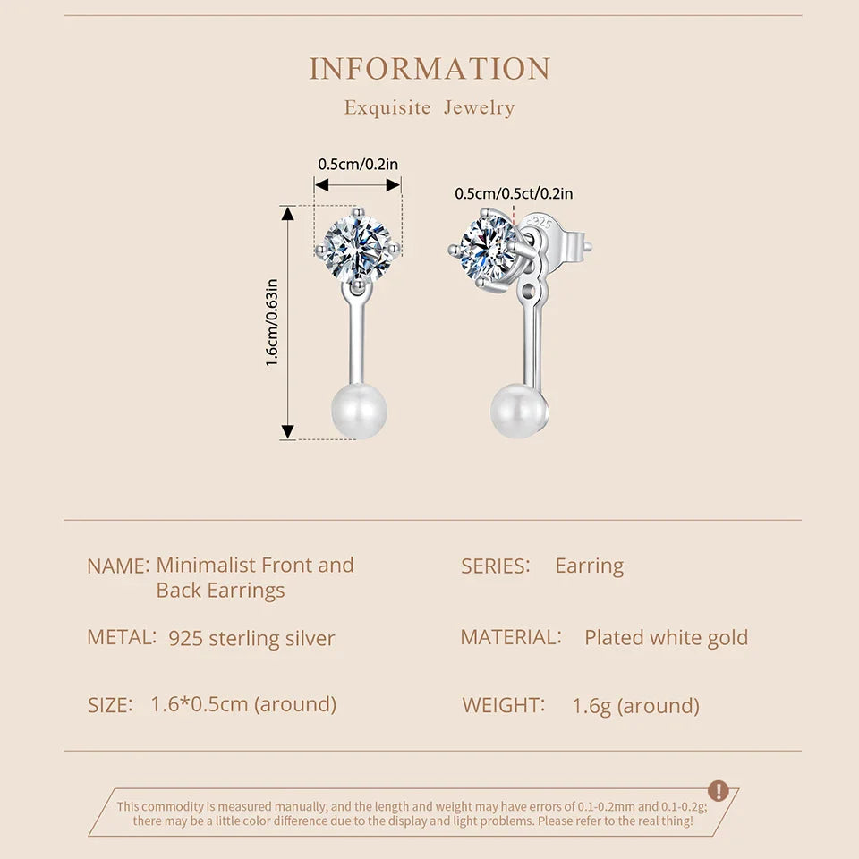 Moissanite Pearl Stud Earrings 925 Sterling Silver Lab Diamond CZ Bridal Gift