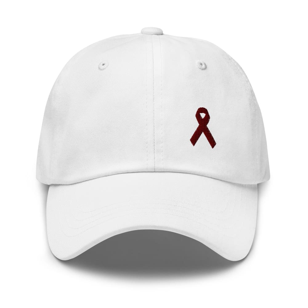 Multiple Myeloma Awareness Dad Hat with Burgundy Ribbon