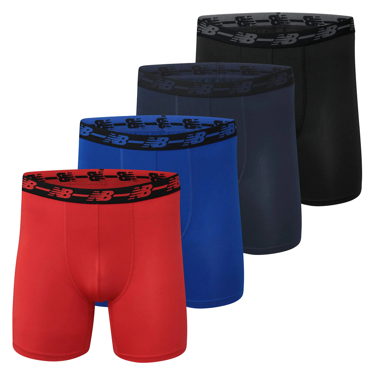 New Balance Men Standard 5" Performance No Fly Boxer Brief (4 Pack) Black/Team Royal/Team Navy/Embers 4X-Large