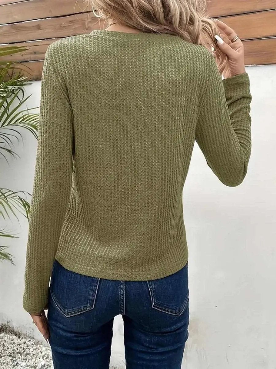 Women's Long Sleeve T-Shirt Long Sleeve T-Shirt - Notched Neckline - Versatile Comfort Top