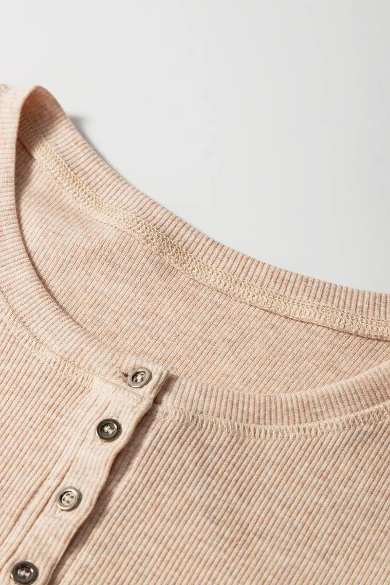 Sweaters Love Salve Oatmeal Ribbed Knit Women's Half Button Top Casual Tee Soft, Summer